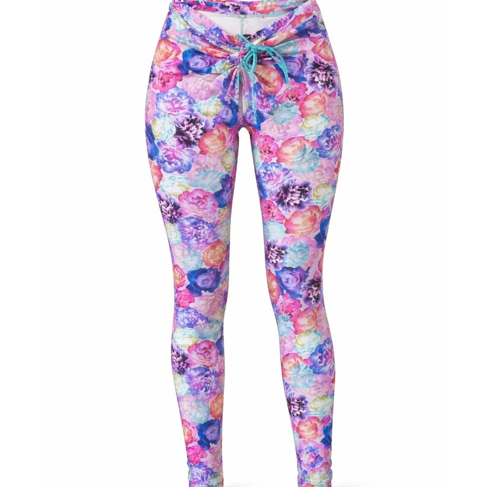 B. SWIM‎ Floral Mid Rise Leggings Whimsycore Coquette Y2K Thigh Pockets Junior M